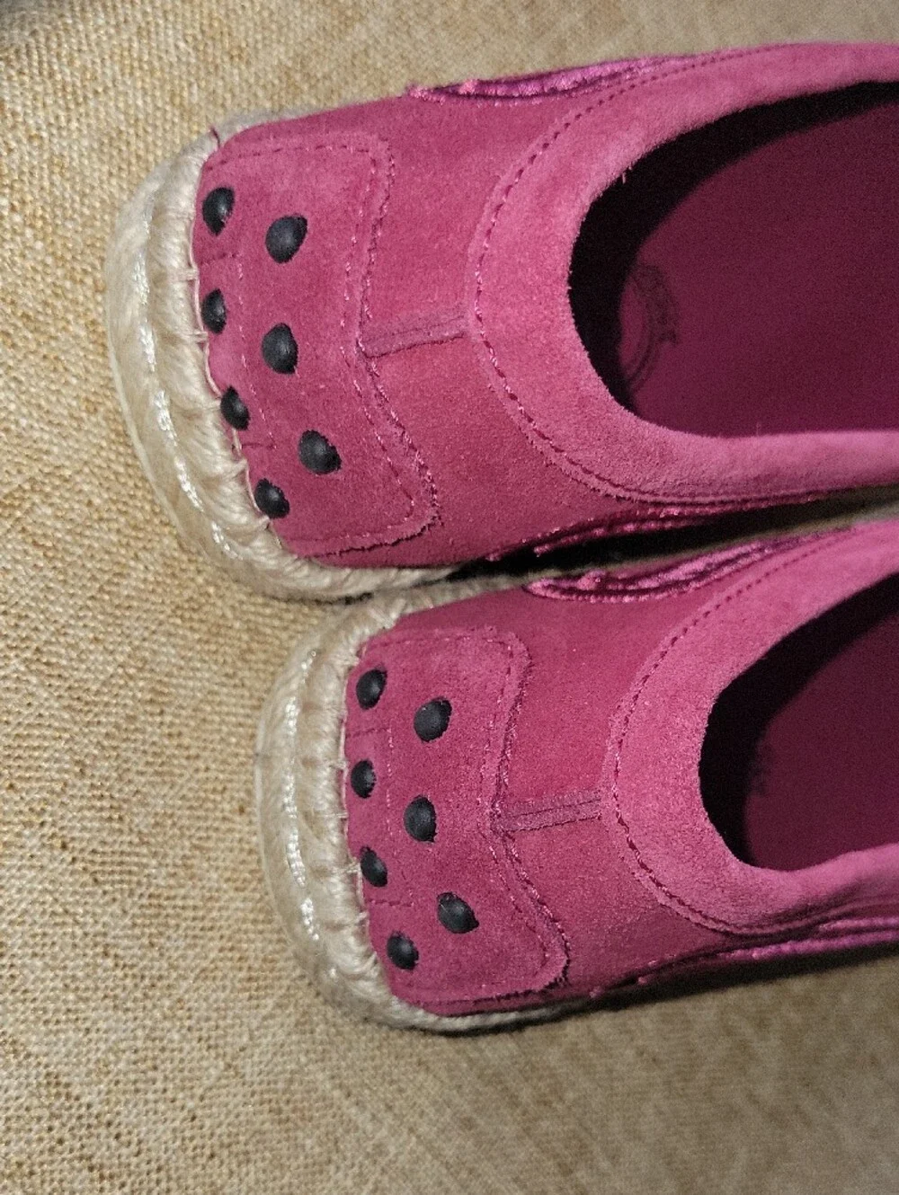 TOD'S Pink Suede Espadrille   Tassel Loafers
